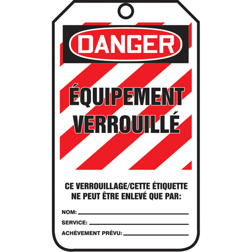&eacute;tiquettes de verrouillage, Plastique, 3-3/8" la x 5-7/8" h, Français Checker Industrial Ltd.