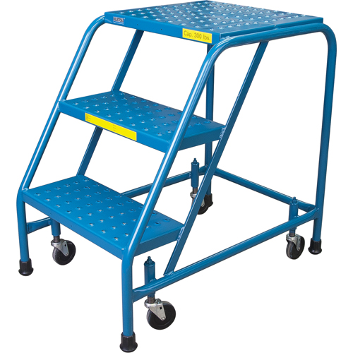 Rolling Step Ladder, 3 Steps, 18" Step Width, 28" Platform Height, Steel Checker Industrial Ltd.