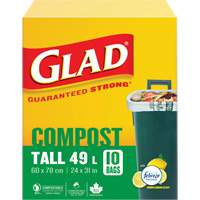Tall Compostable Bags, Regular, 31" L x 24" W, Brown, 49 L (13 Gal.) Capacity Checker Industrial Ltd.