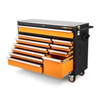 Rolling Tool Cabinet with Stainless Steel Worktop, 11 Drawers, 52" W x 18" D x 36" H, Black/Orange Checker Industrial Ltd.