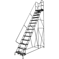 Deep Top Step Rolling Ladder, 14 Steps, 24" Step Width, 140" Platform Height, Steel Checker Industrial Ltd.