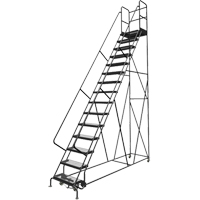 Deep Top Step Rolling Ladder, 15 Steps, 24" Step Width, 150" Platform Height, Steel Checker Industrial Ltd.